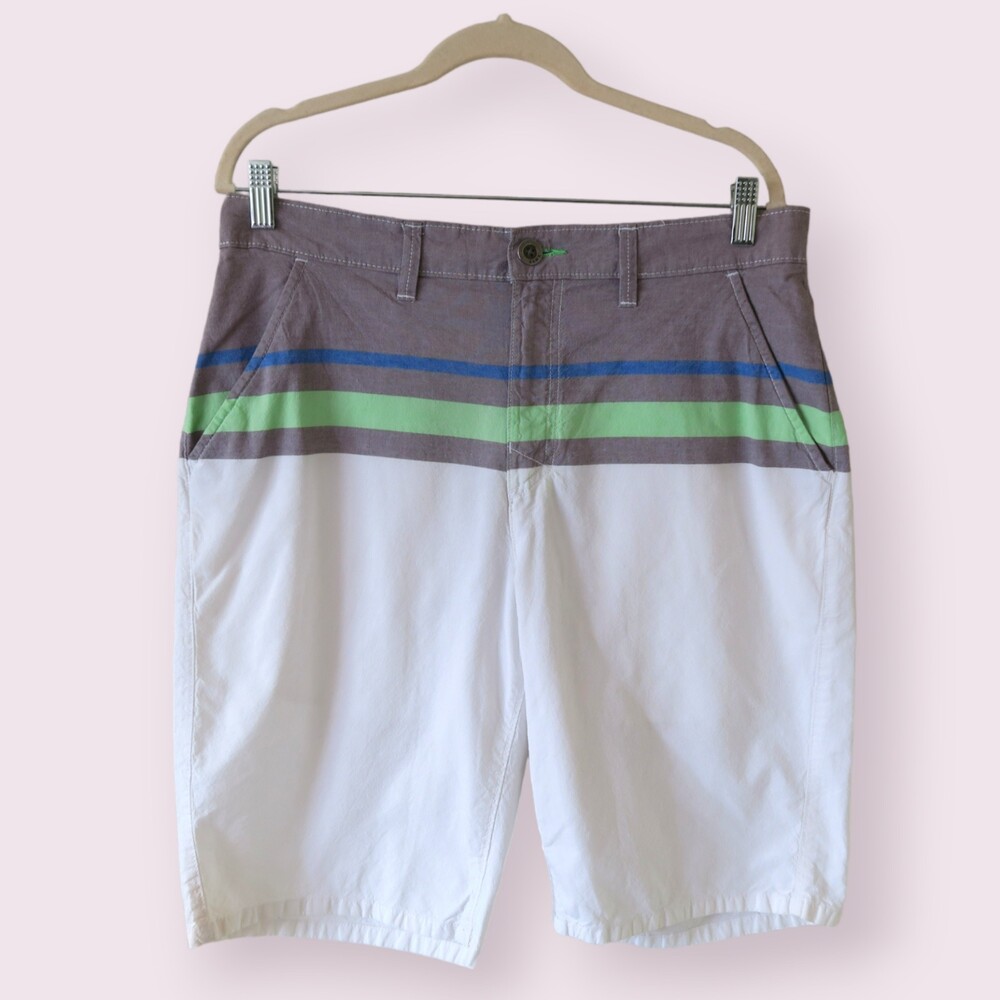 Vintage TONY HAWK Mens Bermuda Shorts Sz 34 Flat Front Cotton Striped